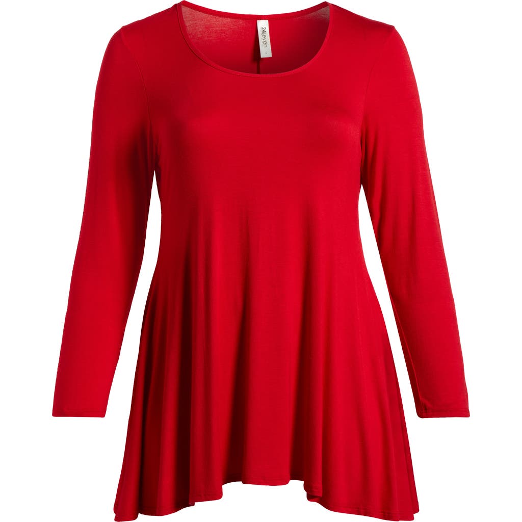 24seven Comfort Apparel Swing Asymmetric Hem Tunic Top In Red