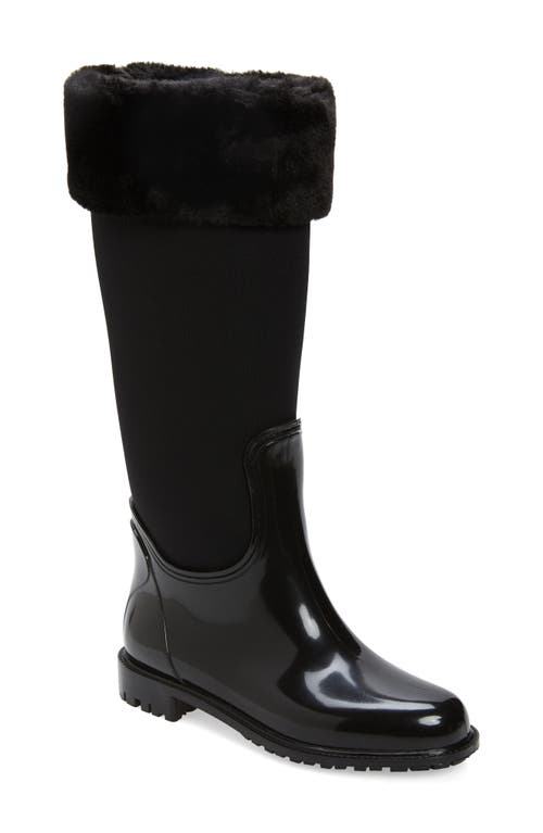 Tatum Waterproof Faux Fur Trim Knee High Boot in Black