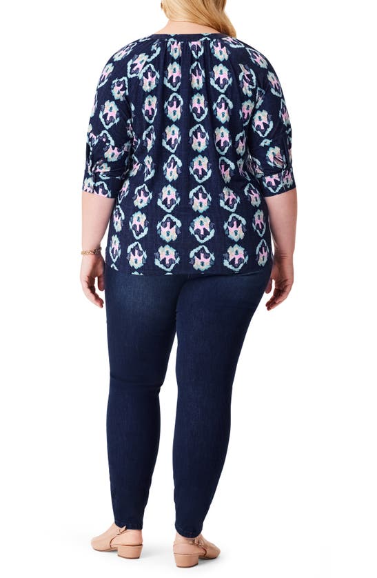 Nic + Zoe Nic+zoe Ocean Batik Elbow Sleeve Top In Indigo Multi