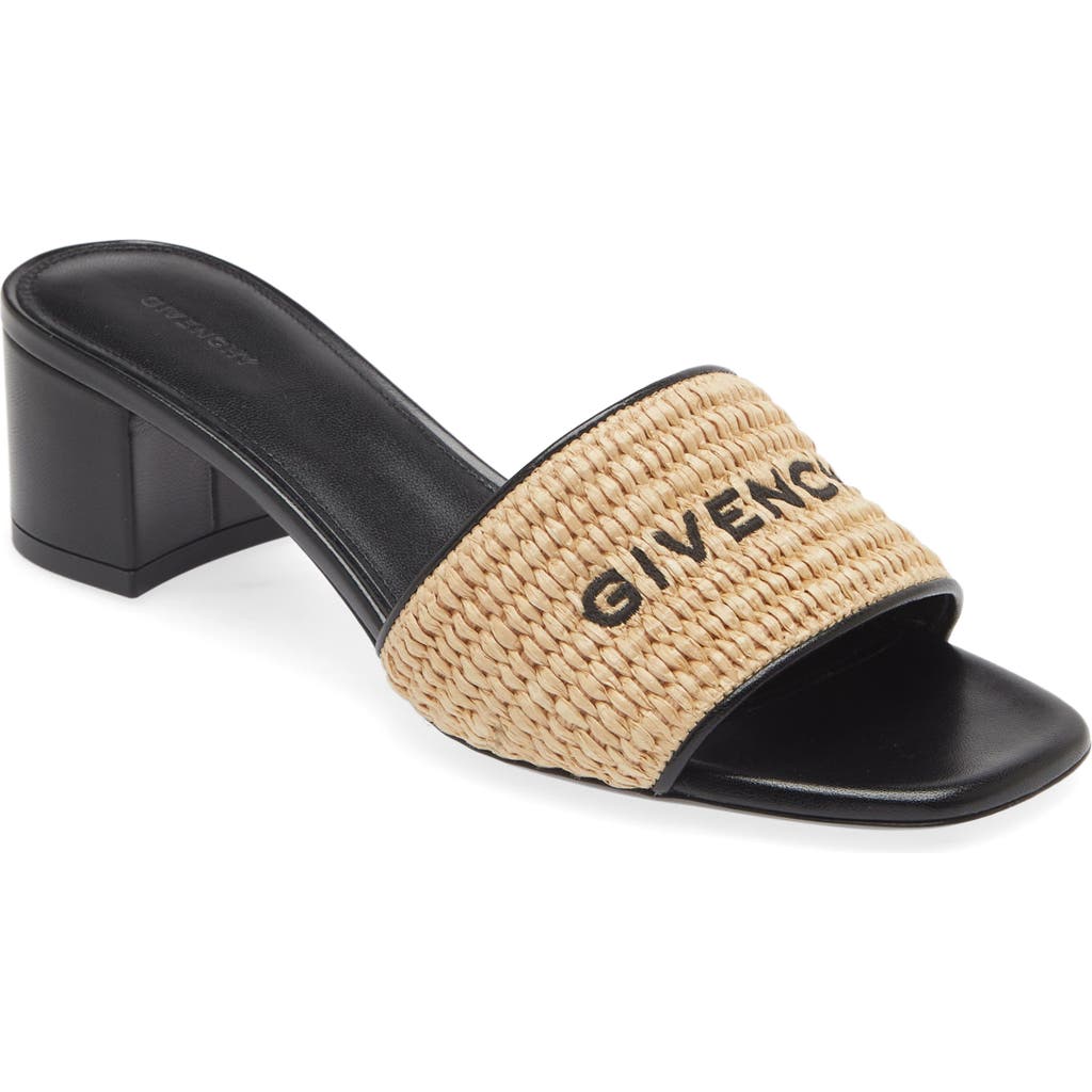 Givenchy Logo Raffia Slide Sandal In Beige/black