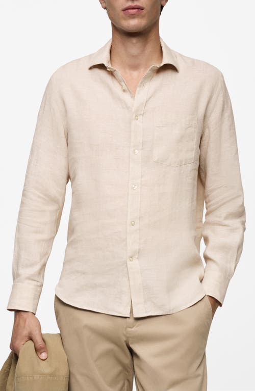 Shop Mango Linen Shirt In Sand