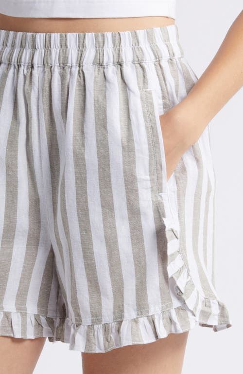 Shop Beachlunchlounge Leia Stripe Ruffle Hem Linen & Cotton Shorts In Tennis Field