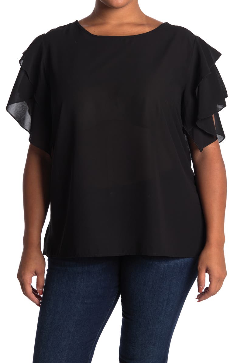 FORGOTTEN GRACE Forgotton Grace Double Ruffle Tunic, Main, color, BLACK