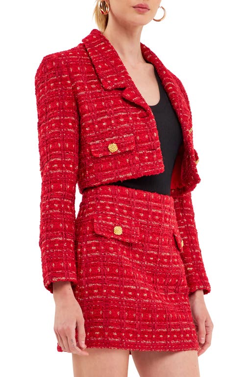 Shop Endless Rose Premium Crop Tweed Jacket In Red