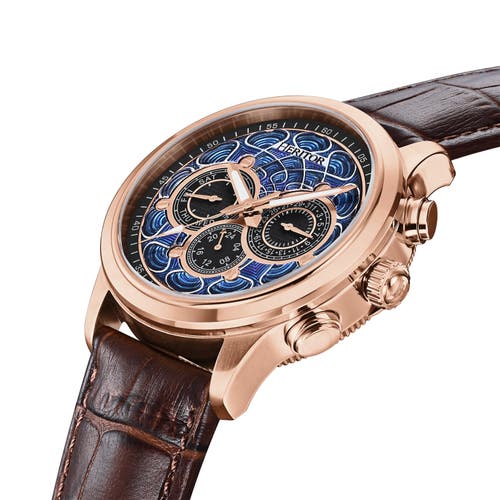 Heritor Automatic Apostle Leather-band Watch W/ Day/date In Rose Gold/brown