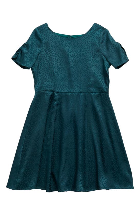 Ava & Yelly Kids' Textured Satin Keyhole Dress In Hunter