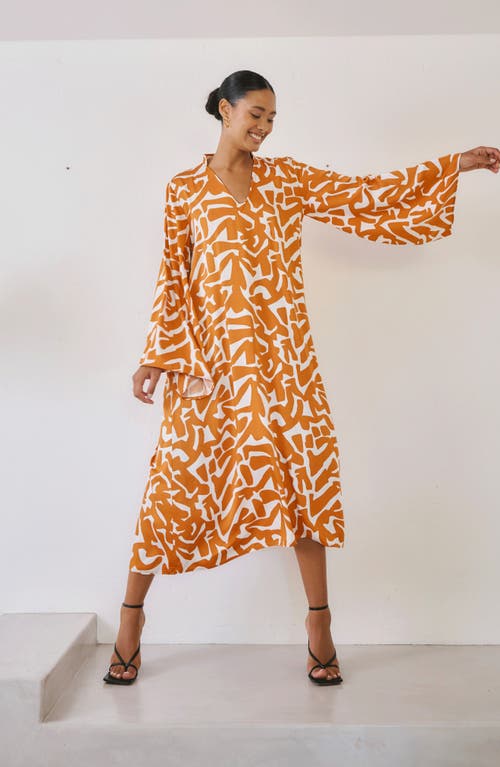 Shop Diarrablu Tali Rama Long Sleeve Satin Caftan In Orange