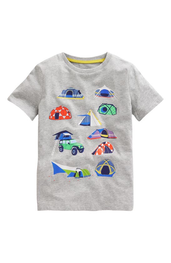 Shop Mini Boden Kids' Tent Print Cotton Graphic T-shirt In Grey Marl Tents