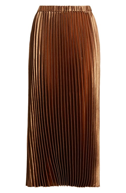 Shop Anne Klein Pleated Satin Skirt In Vicuna