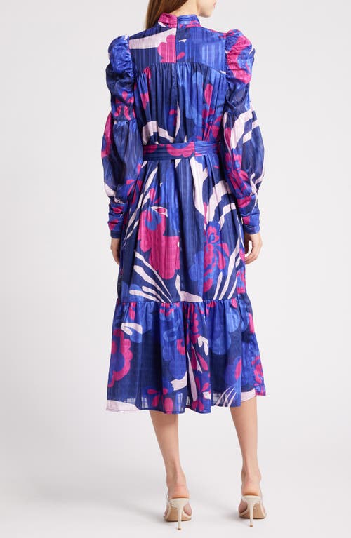 Shop Ciebon Adele Floral Print Long Sleeve Midi Dress In Violet Multi