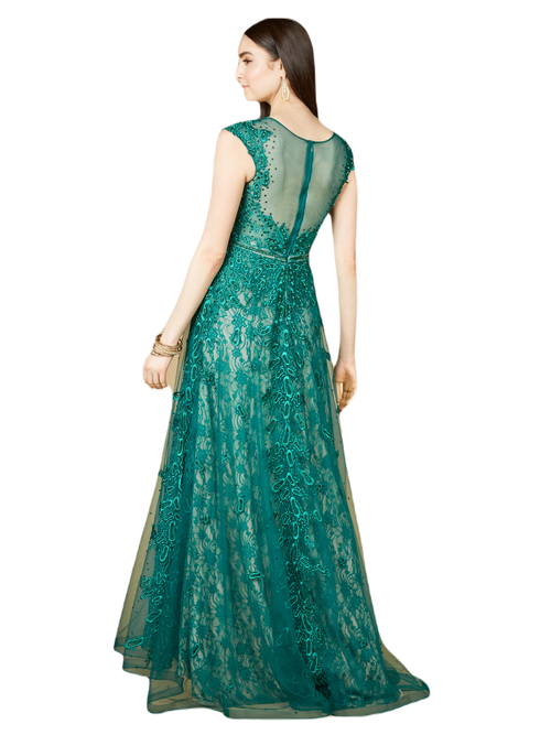 Shop Lara New York Inspired Lace Gown With Cap Sleeves In Green