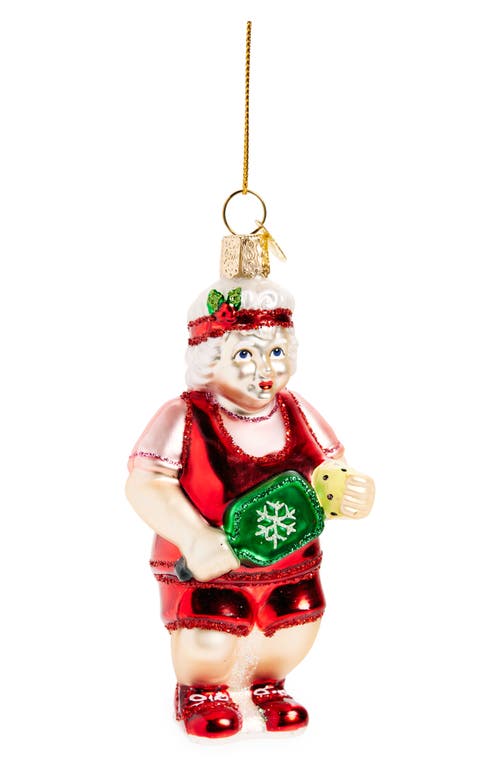 Old World Christmas Pickleball Mrs. Claus Glass Ornament in Red/Pink/Green 