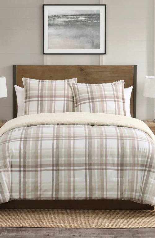 Vcny Home Plaid Flannel & Faux Shearling 3-piece Comforter & Shams Set In Taupe
