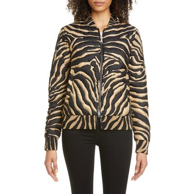 Moncler Abricot Zebra Stripe Quilted Silk Bomber Jacket, (fits like 4-6 US) - Black