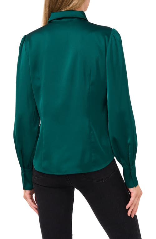 Shop Cece Embellished Satin Button-up Shirt In Dark Forest Green