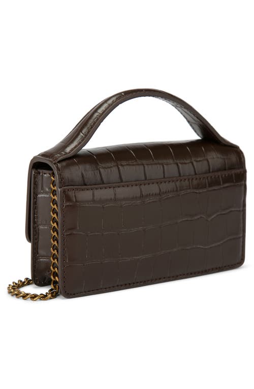 Kurt Geiger London Extra Small Bond Croc Embossed Leather Top Handle Bag In Dark Brown