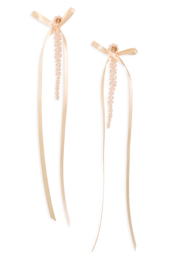 Shop Simone Rocha Bow Ribbon Beaded Drop Earrings In Light Rose Pink