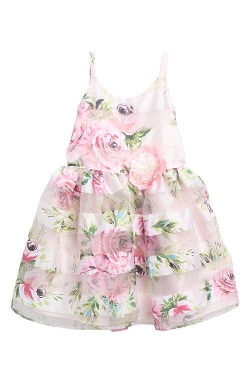 Shop Zunie Kids' Sleeveless Chiffon Stripe Dress In Ivory/pink