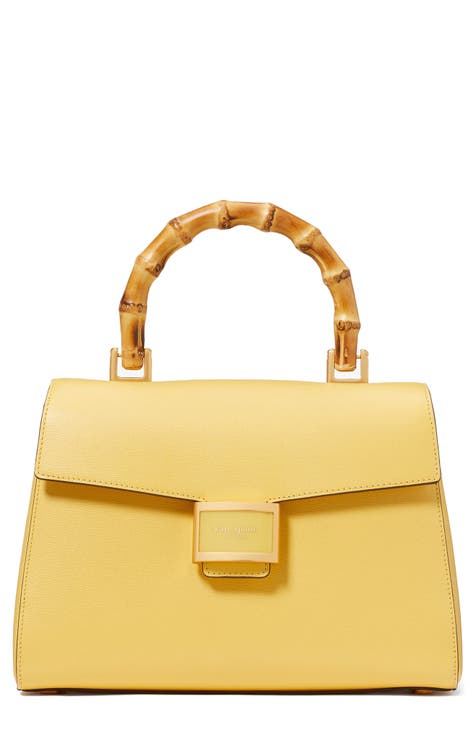 katy textured leather top bamboo handle bag