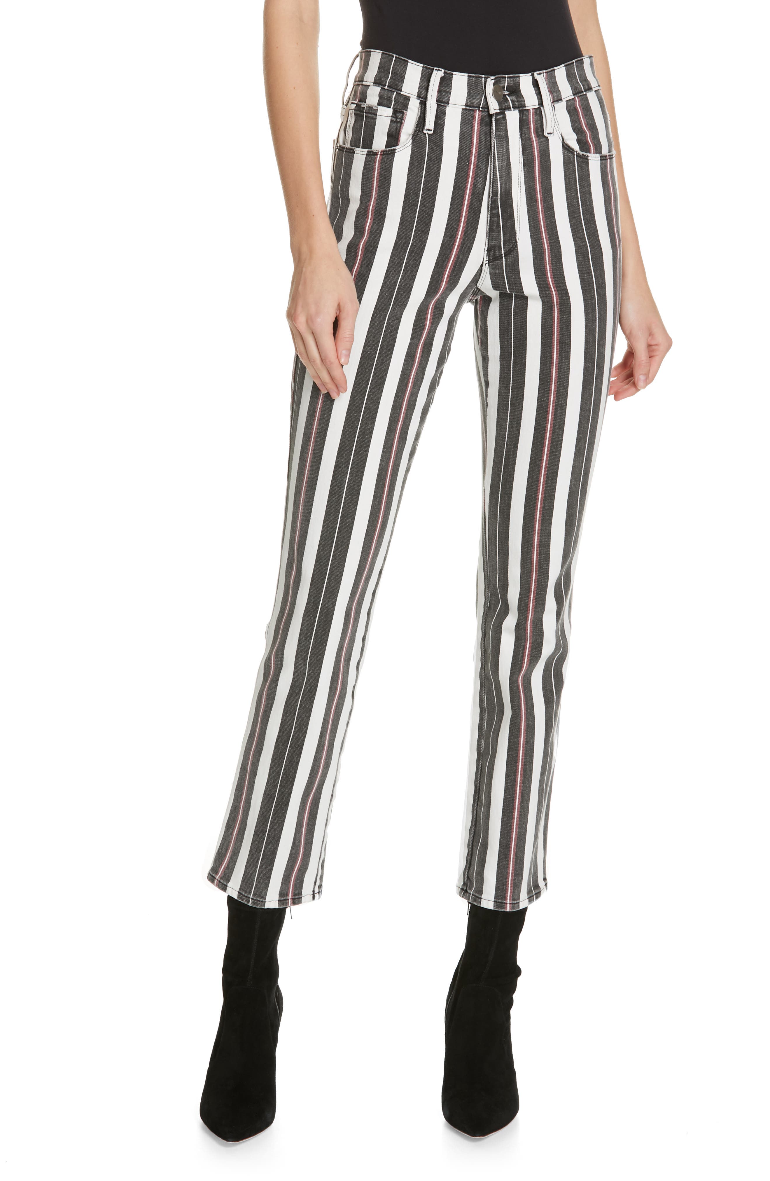 frame striped jeans