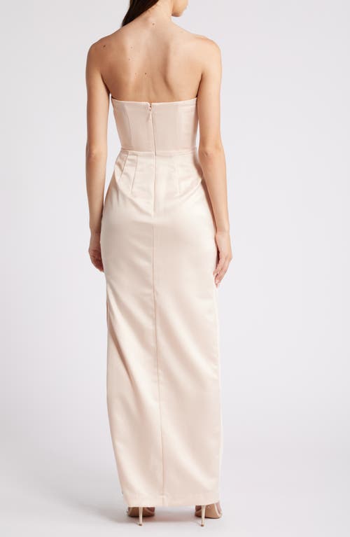 Shop House Of Cb Adrienne Pleated Strapless Gown In Champagne