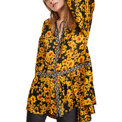 Free People Love Letter Floral Print Tunic, Black