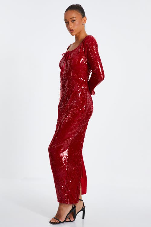 Quiz Sequin Tie Front Maxi Dress In Red
