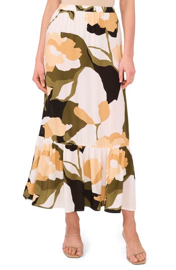 Shop Halogen ® Ruffle Hem Maxi Skirt In Rich Black/maize Green Floral