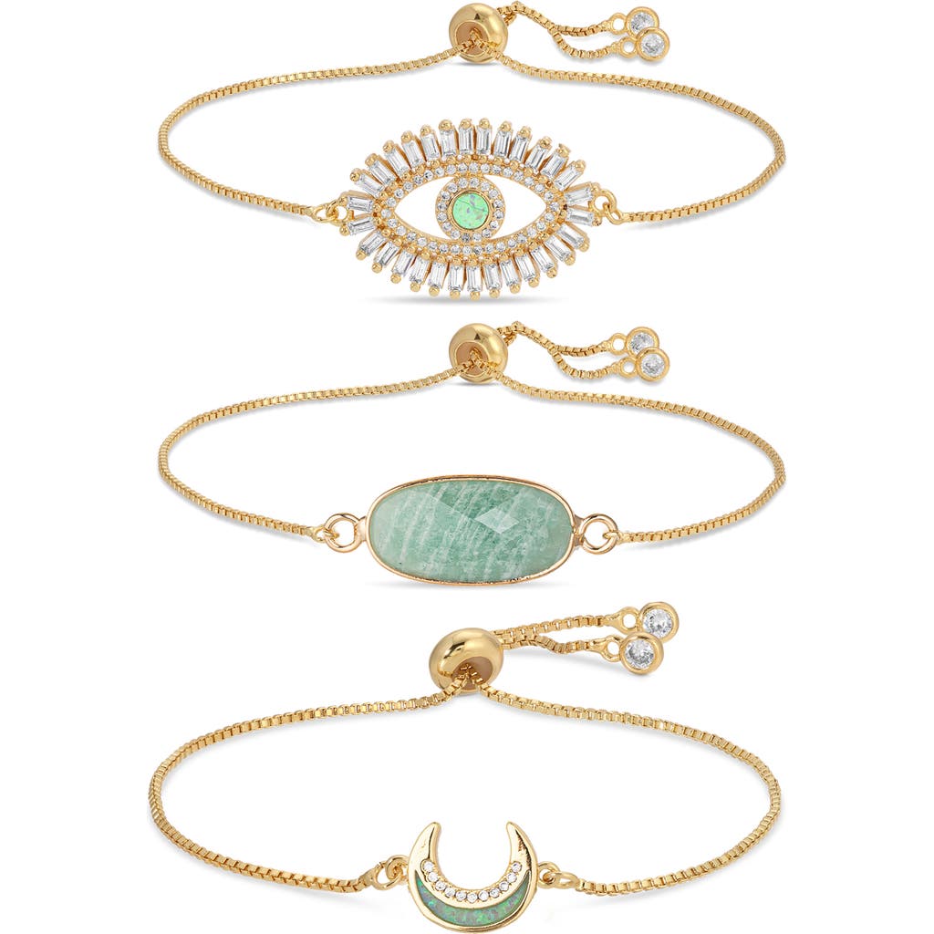 Shop Eye Candy Los Angeles Jules Set Of 3 Slider Bracelets In Gold/green