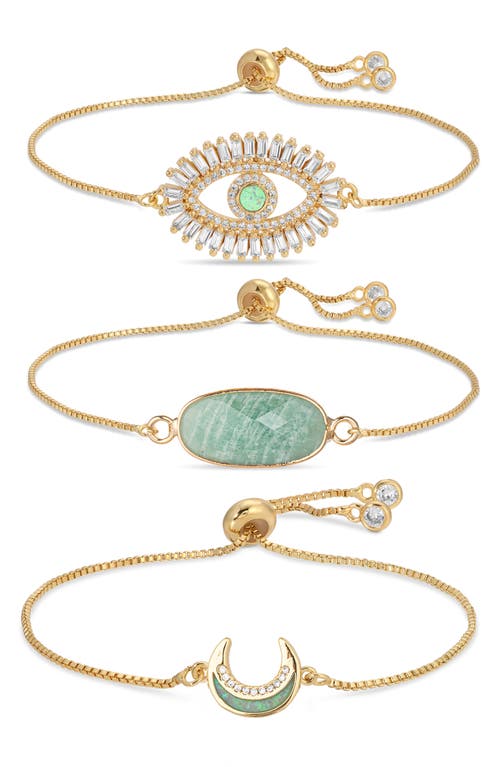 Eye Candy Los Angeles Jules Set Of 3 Slider Bracelets In Gold/green