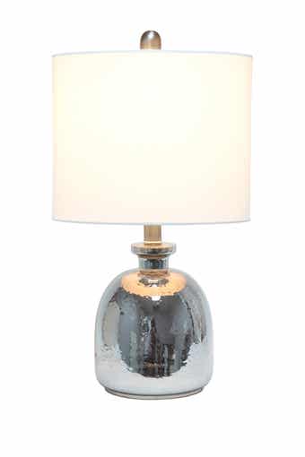 LALIA HOME Mercury Hammered Glass Jar Table Lamp with White Linen Shade