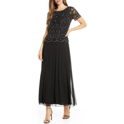 Pisarro Nights Beaded Mock Two-Piece Dress, Black