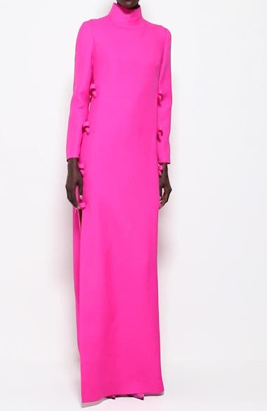 Valentino Garavani Bow Detail Long Sleeve Virgin Wool & Silk Gown ...