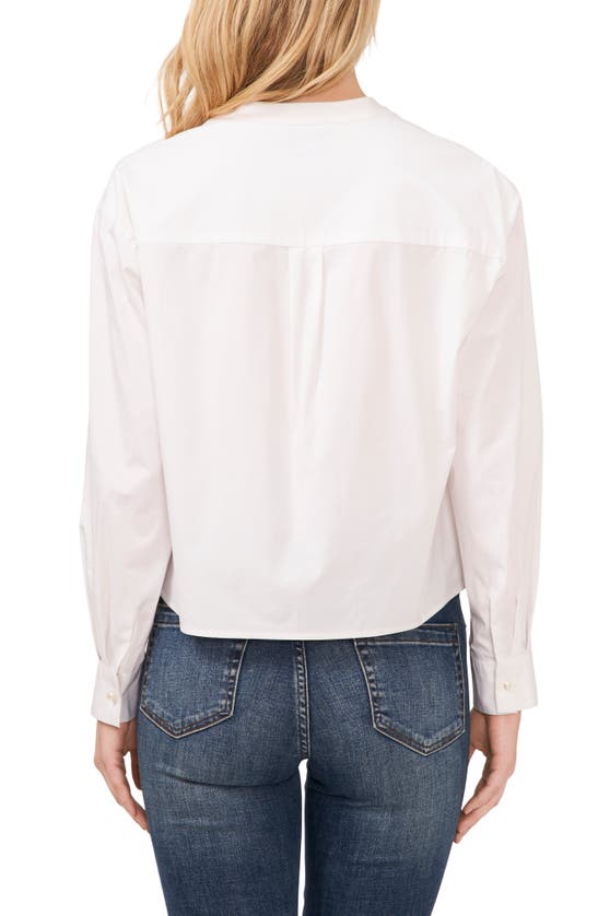 Cece Imitation Pearl Detail Stretch Cotton Poplin Button-up Shirt In Ultra White