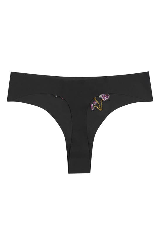 Uwila Warrior Better Briefs Embroidered Thong In Tap Shoe Black