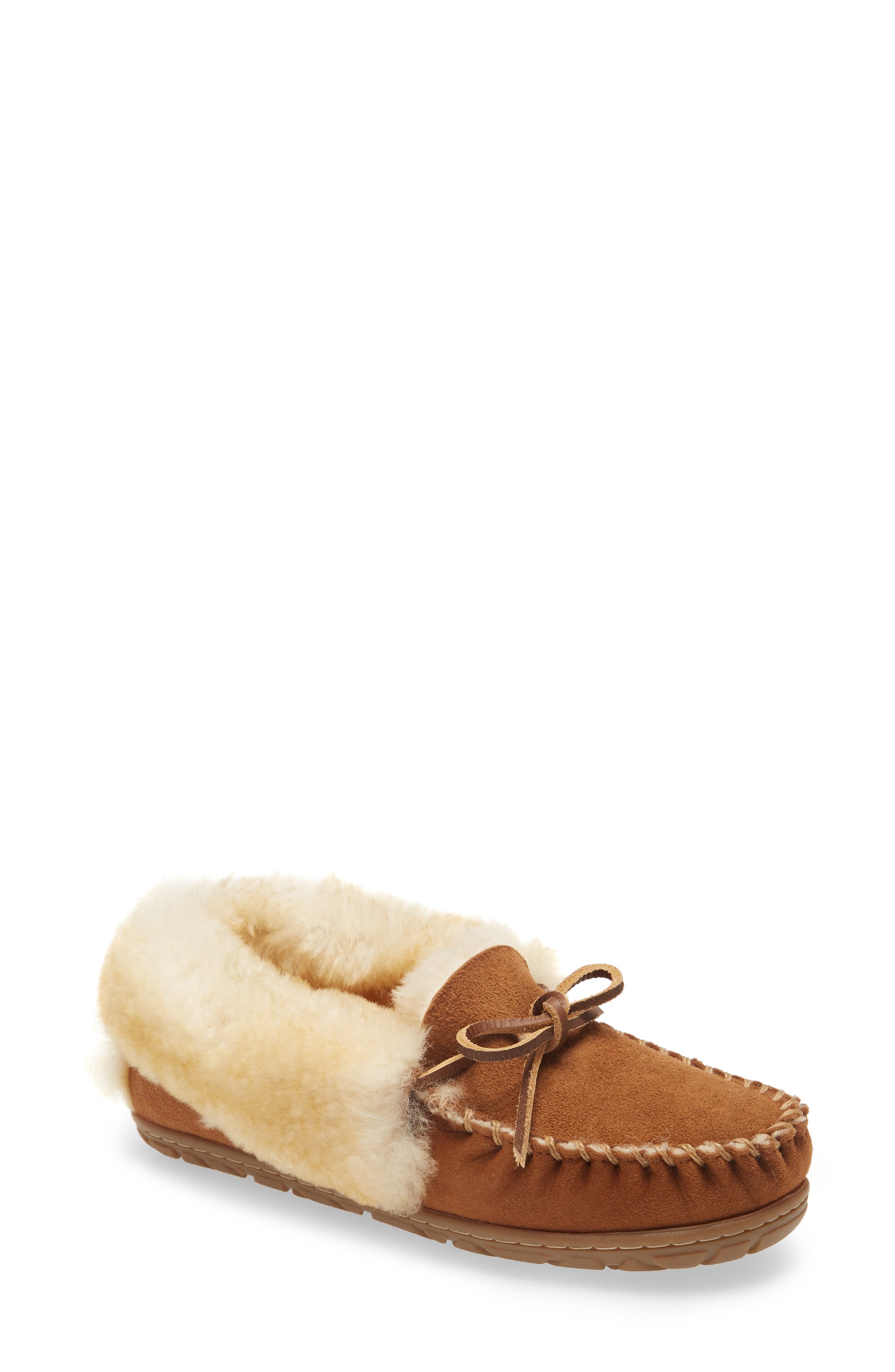 LADIES REAL SUEDE MOCCASIN SLIP ON CASUAL WINTER FAUX FUR SLIPPERS 