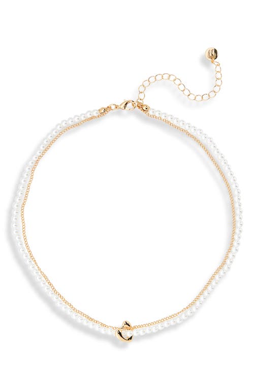 Shop Bp. Imitation Pearl & Floating Heart Charm Layered Necklace In Ivory- Gold