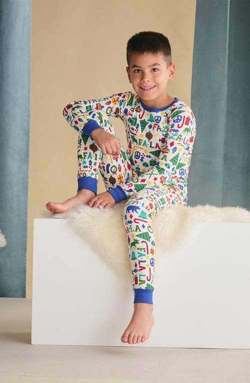 Shop Hatley Kids' Falala Holiday Print Organic Cotton Fitted Two-piece Pajamas In Natural