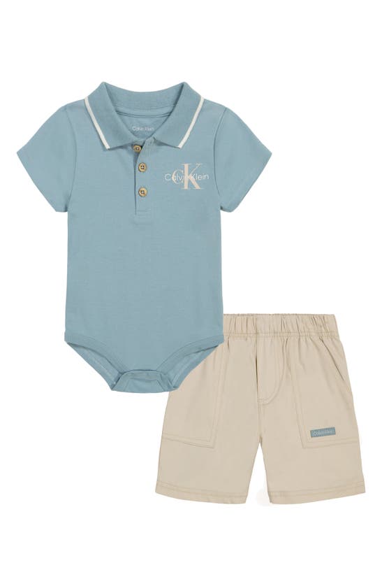 Shop Calvin Klein Polo & Pull-on Shorts Set In Teal
