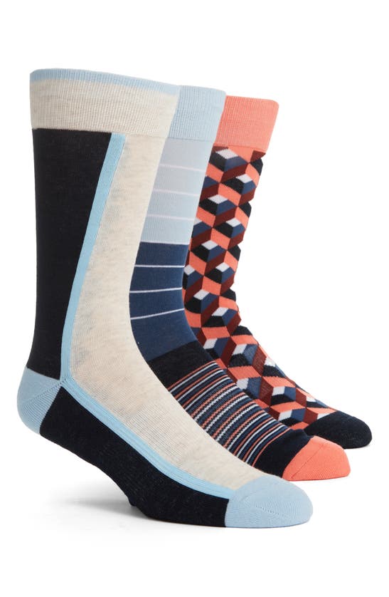 Nordstrom Rack Cushioned Patterned Crew Socks In Navy Peacoat- Coral