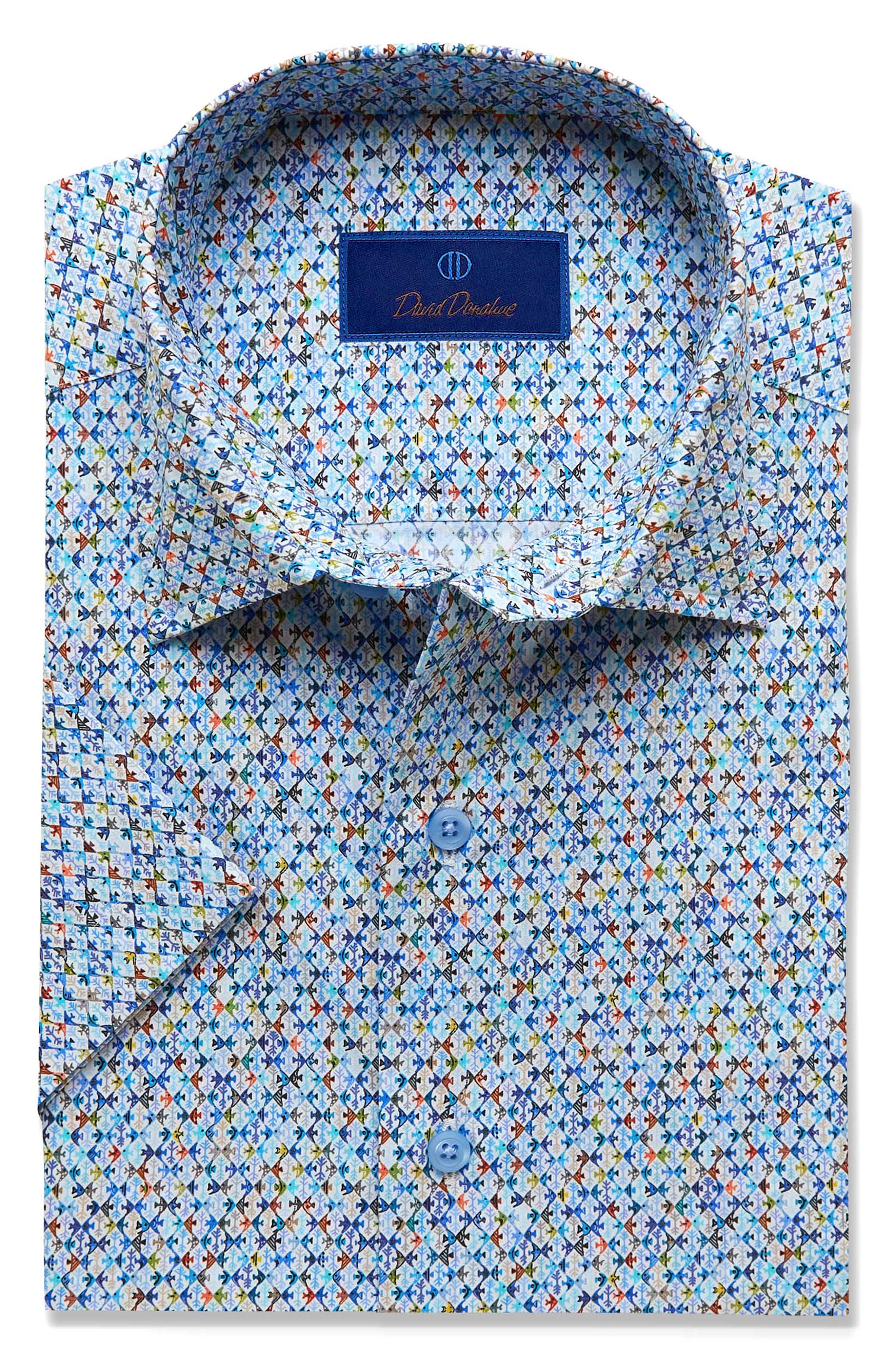 Fish Life Print Short Sleeve Button-Up 