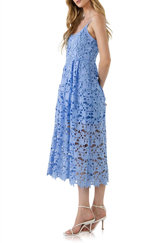 Shop Endless Rose Lace Spaghetti Strap Midi Dress In Powder Blue