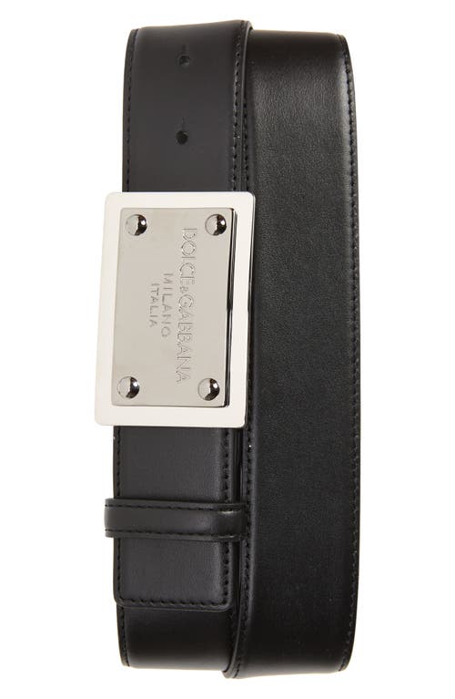 Dolce & Gabbana Logo Plaque Leather Belt in Black
