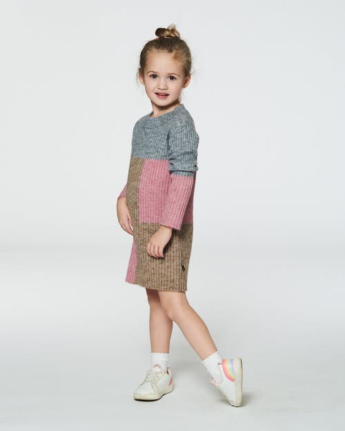 Shop Deux Par Deux Little Girl's Colorblock Sweater Dress Gray, Golden And Pink In Color Block