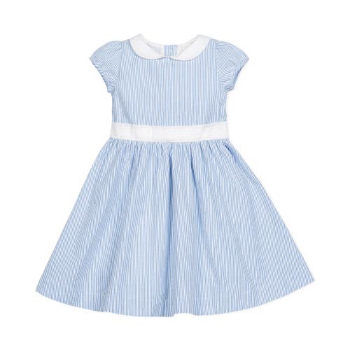 Hope & Henry Baby Girls' Organic Seersucker Peter Pan Collar Dress, Infant In Blue Seersucker