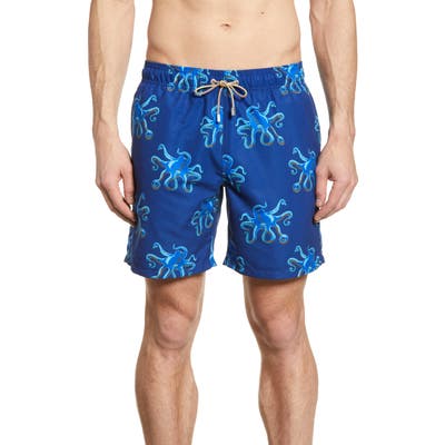 Bugatchi Octopus Print Swim Trunks, Blue