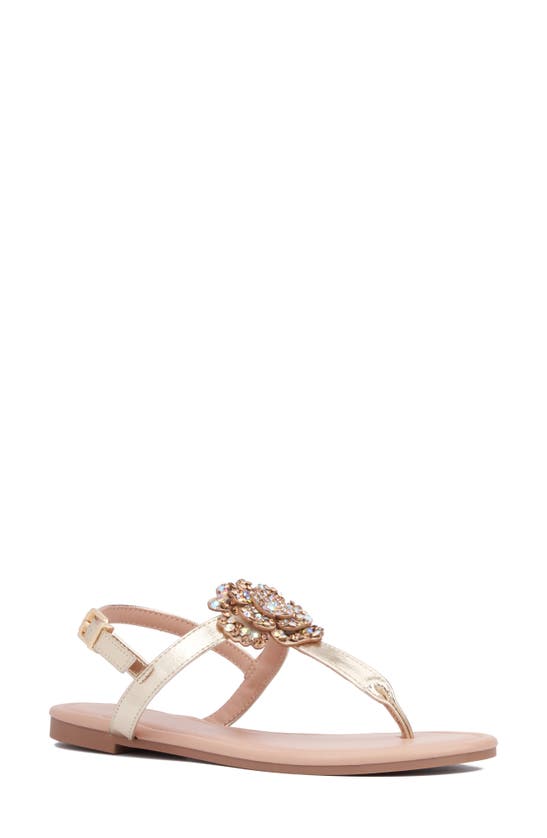 Shop New York And Company Ailis Thing Toe Sandal In Gold