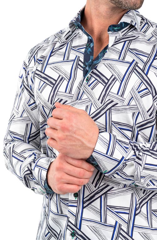 Maceoo Einstein Bamboo Print Cotton Button-up Shirt In Blue