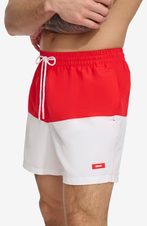 Dkny Colorblock Swim Trunks In Red