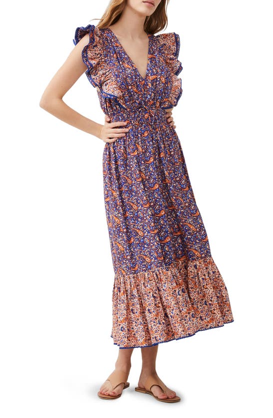 Shop French Connection Anathia Blaire Mixed Print Cotton Blend Dress In Royal Blue